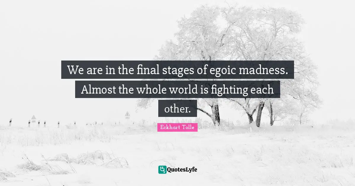 We are in the final stages of egoic madness. Almost the whole world is fighting each other.