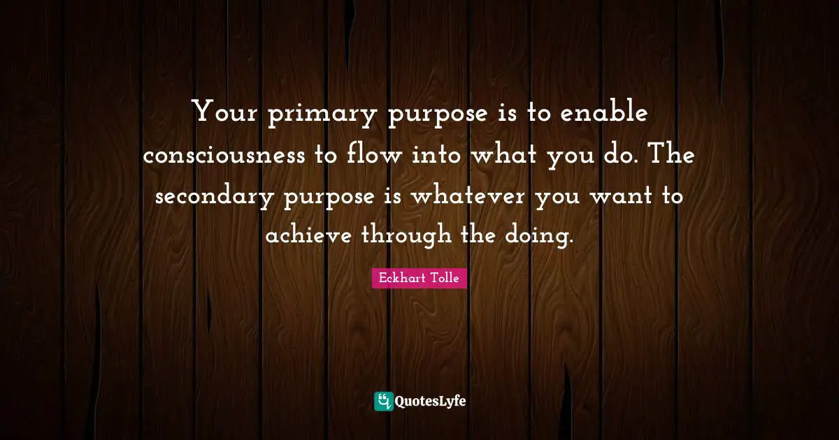 Your primary purpose is to enable consciousness to flow into what you do. The secondary purpose is whatever you want to achieve through the doing.