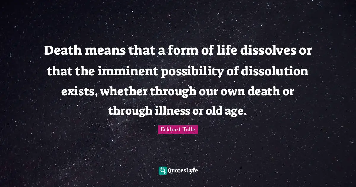 Death means that a form of life dissolves or that the imminent possibility of dissolution exists, whether through our own death or through illness or old age.