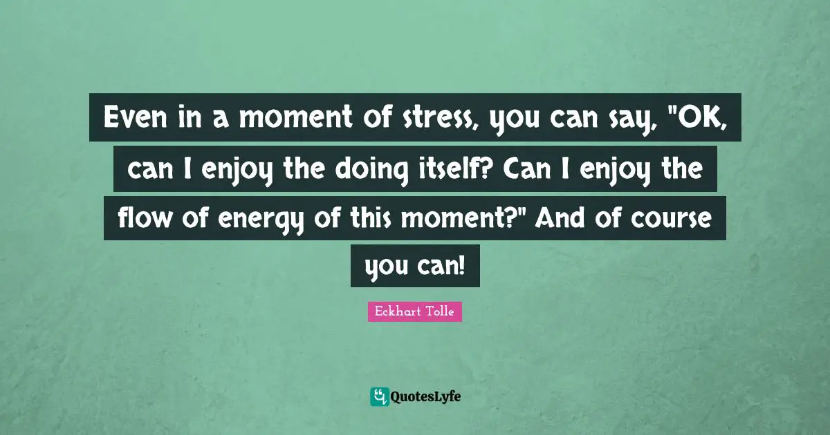 Even in a moment of stress, you can say, "OK, can I enjoy the doing itself? Can I enjoy the flow of energy of this moment?" And of course you can!