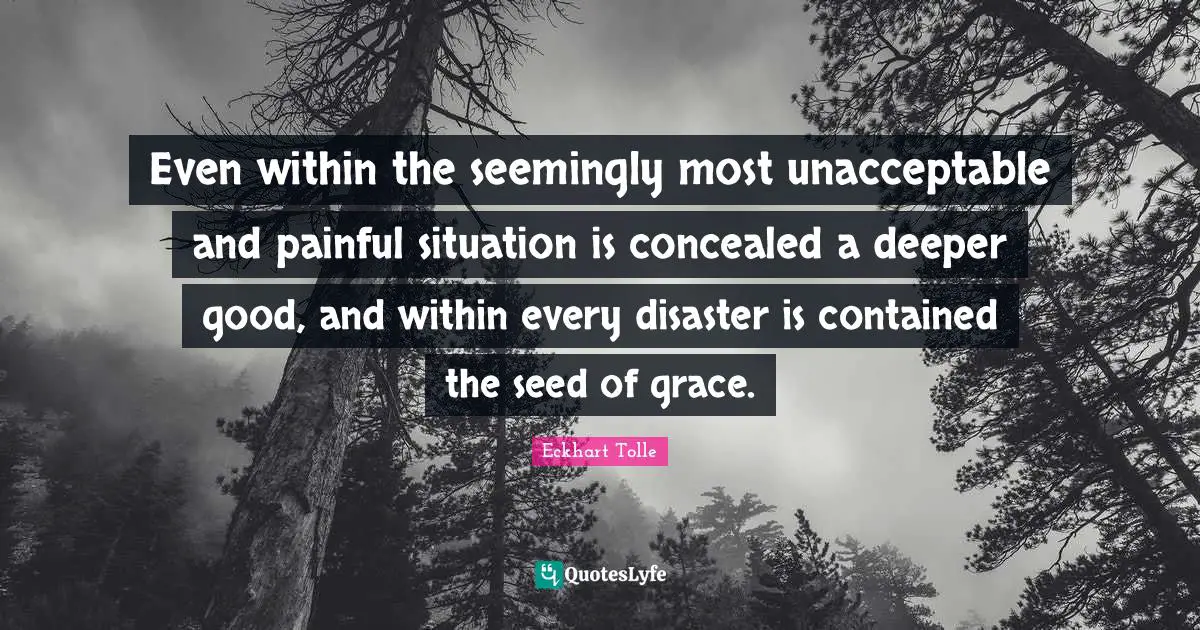 Even within the seemingly most unacceptable and painful situation is concealed a deeper good, and within every disaster is contained the seed of grace.