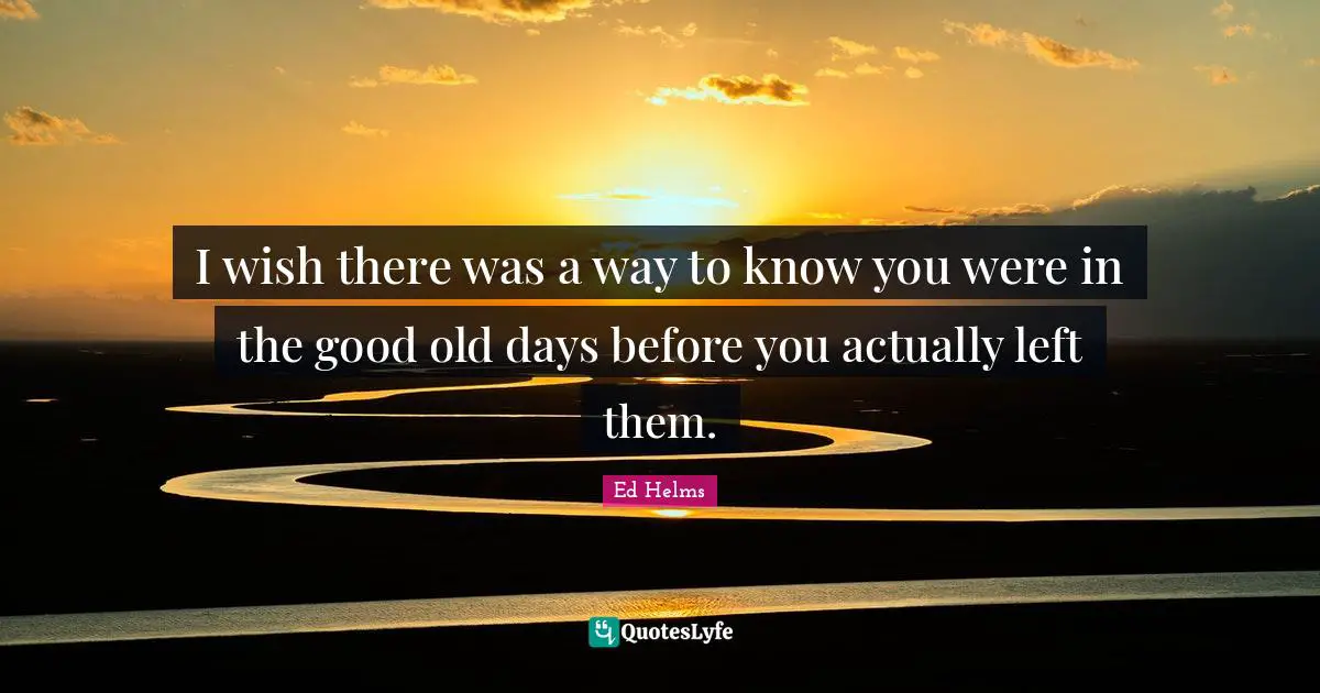 Ed Helms Quotes: "I wish there was a way to know you were in the good old days before you actually left them."