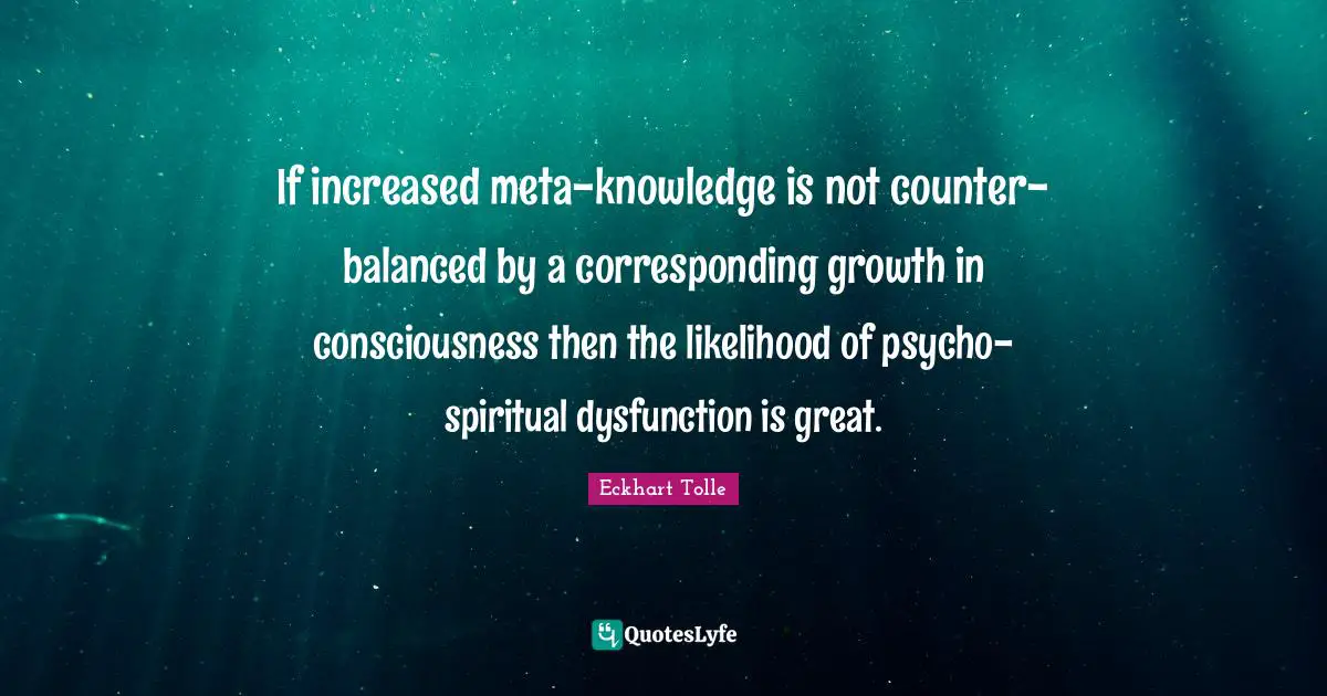 If increased meta-knowledge is not counter-balanced by a corresponding growth in consciousness then the likelihood of psycho-spiritual dysfunction is great.