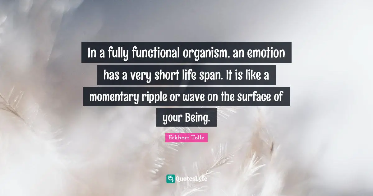 In a fully functional organism, an emotion has a very short life span. It is like a momentary ripple or wave on the surface of your Being.