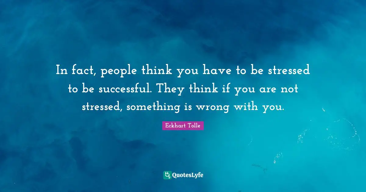 In fact, people think you have to be stressed to be successful. They think if you are not stressed, something is wrong with you.