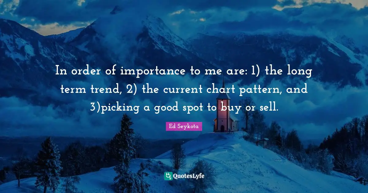 Trends Quotes: "In order of importance to me are: 1) the long term trend, 2) the current chart pattern, and 3)picking a good spot to buy or sell."