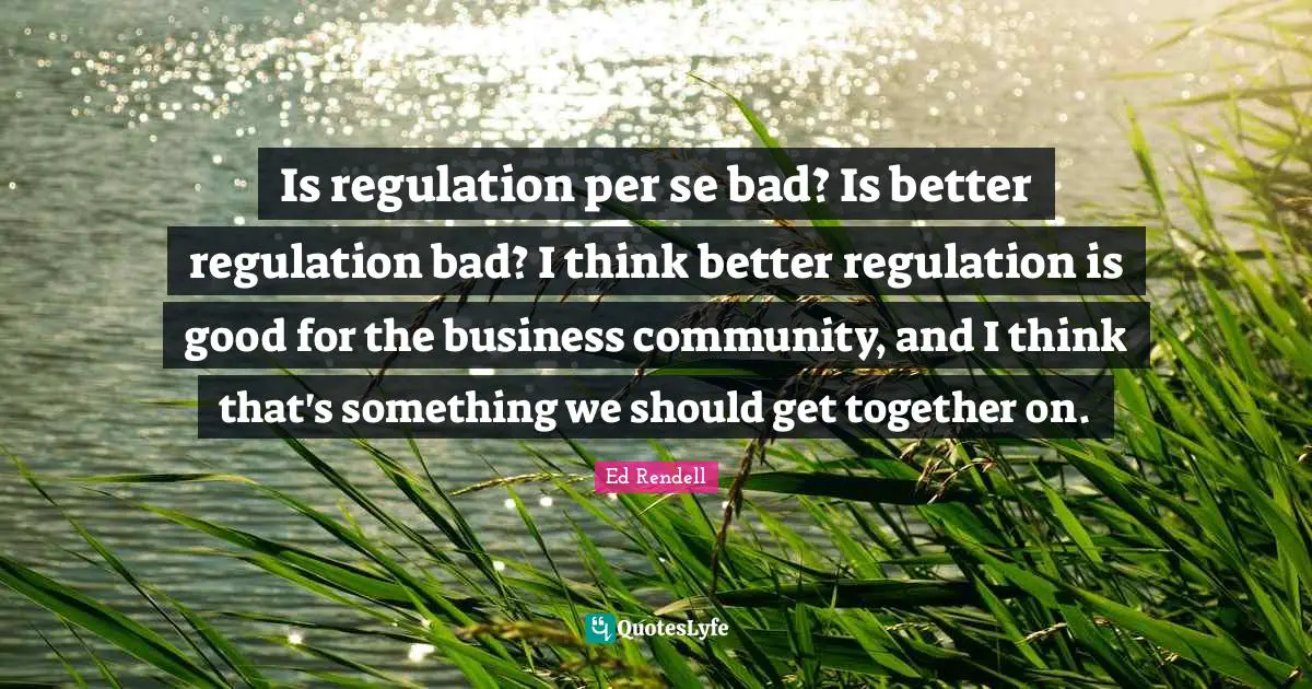 Regulation Quotes: "Is regulation per se bad? Is better regulation bad? I think better regulation is good for the business community, and I think that's something we should get together on."