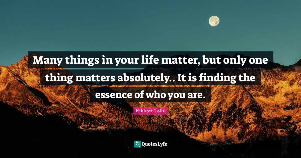 Many things in your life matter, but only one thing matters absolutely.. It is finding the essence of who you are.