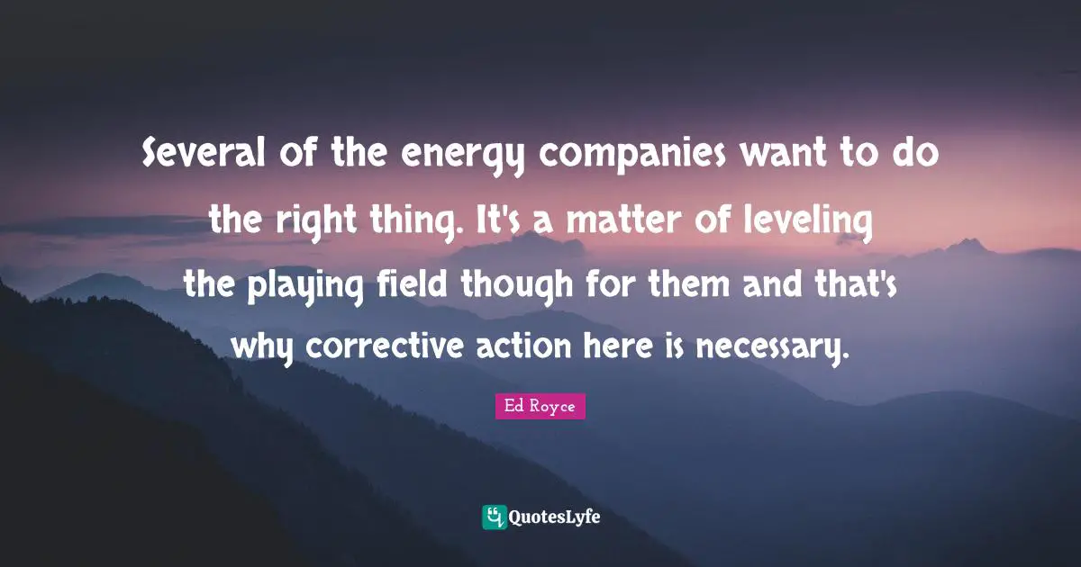 Several of the energy companies want to do the right thing. It's a matter of leveling the playing field though for them and that's why corrective action here is necessary.