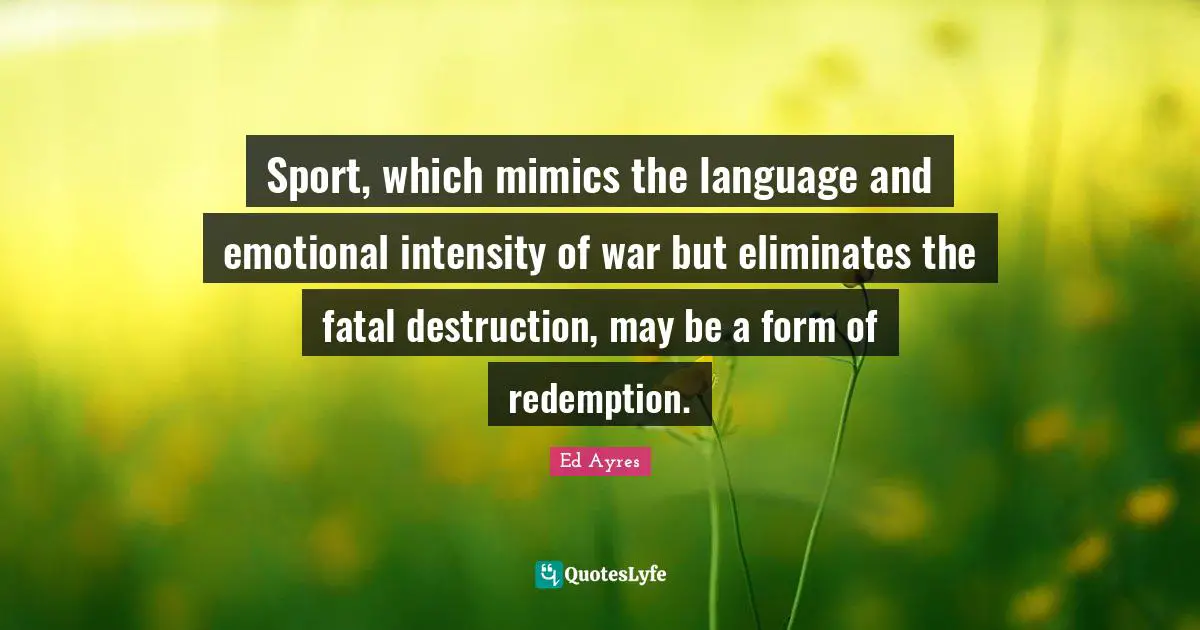 Sport, which mimics the language and emotional intensity of war but eliminates the fatal destruction, may be a form of redemption.