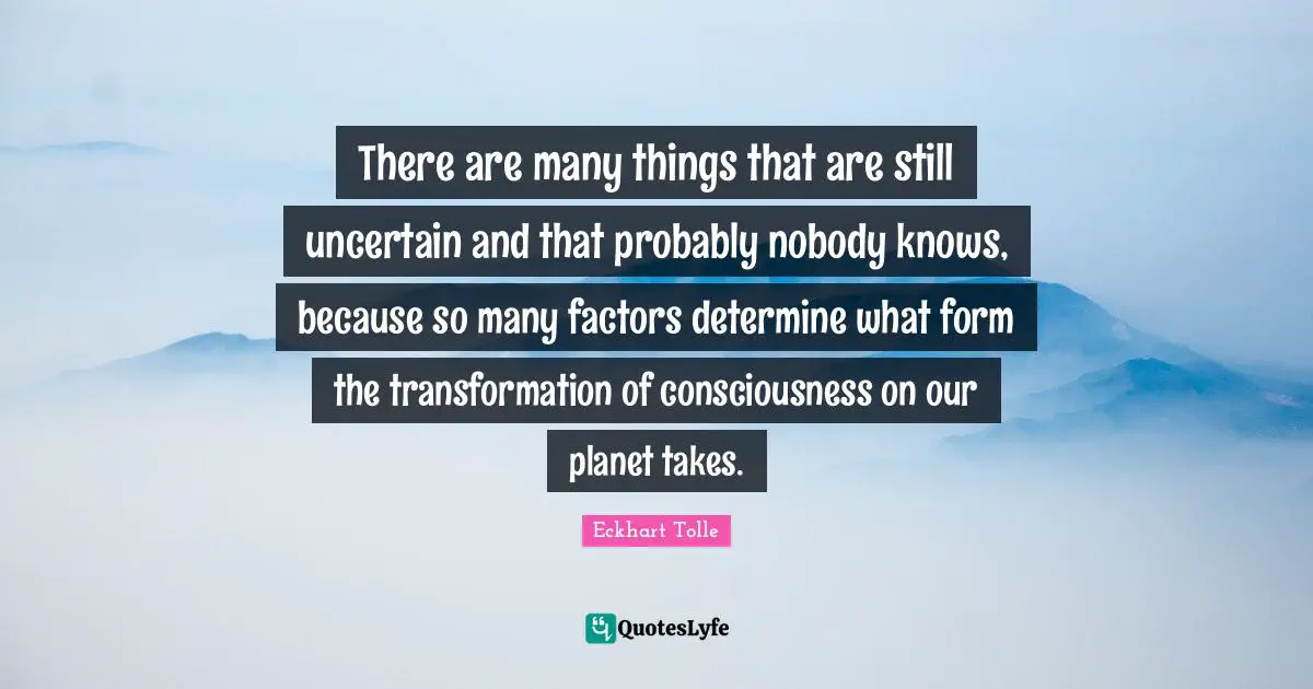 There are many things that are still uncertain and that probably nobody knows, because so many factors determine what form the transformation of consciousness on our planet takes.