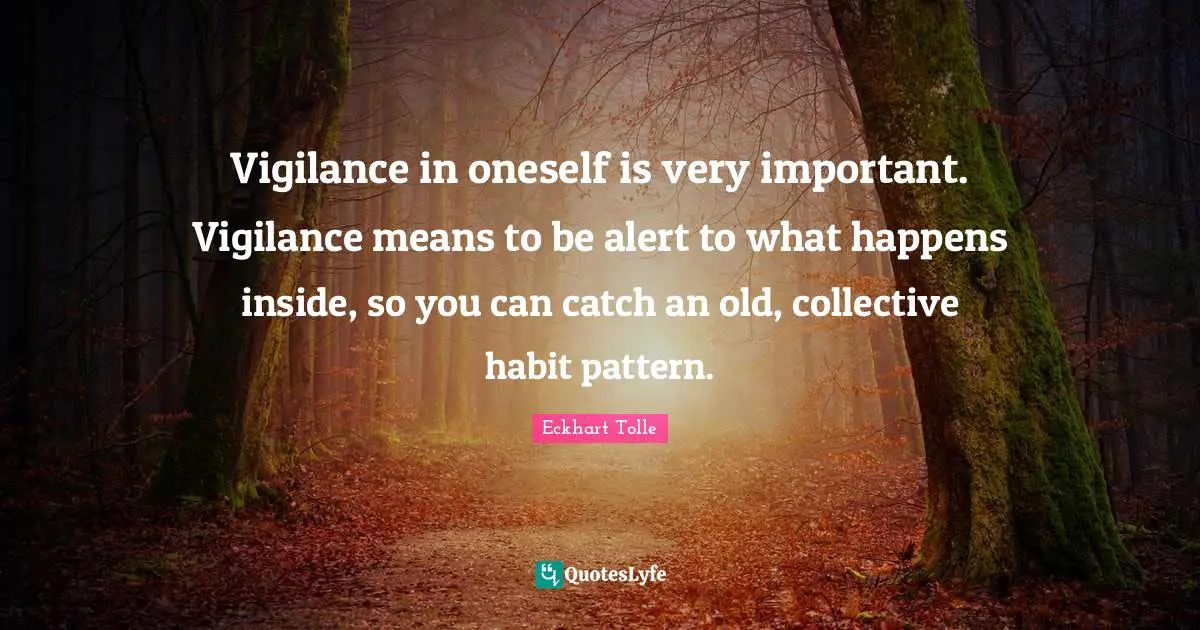 Vigilance in oneself is very important. Vigilance means to be alert to what happens inside, so you can catch an old, collective habit pattern.