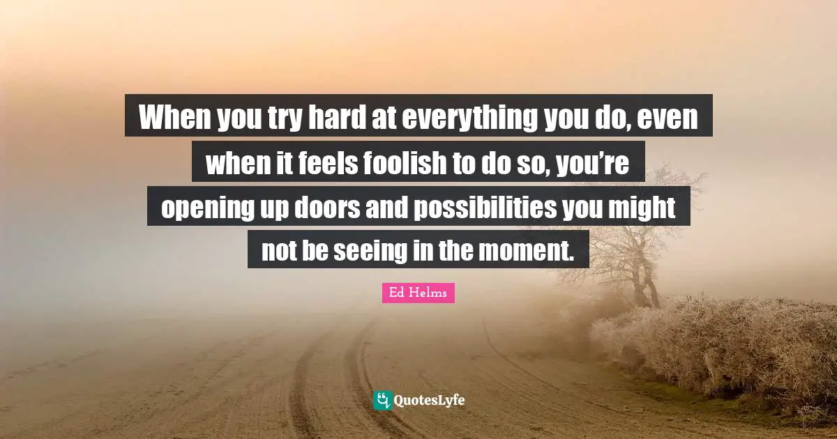 Ed Helms Quotes: "When you try hard at everything you do, even when it feels foolish to do so, you’re opening up doors and possibilities you might not be seeing in the moment."