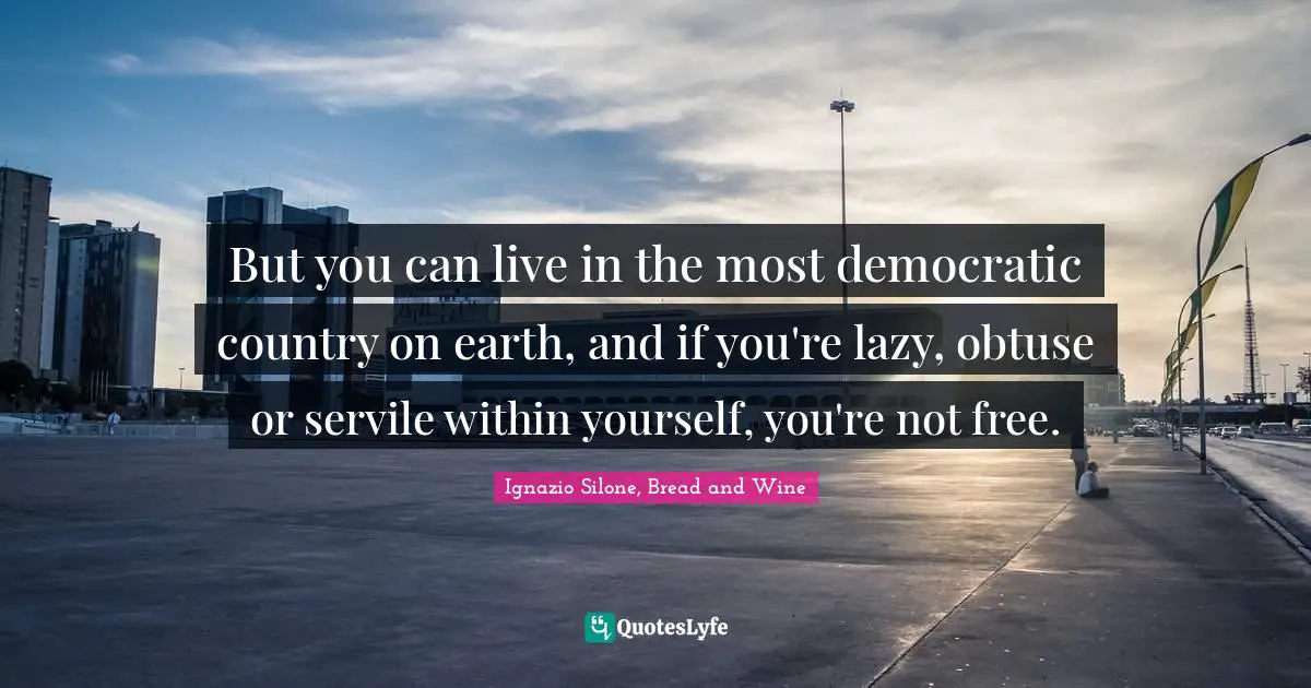 But you can live in the most democratic country on earth, and if you're lazy, obtuse or servile within yourself, you're not free.