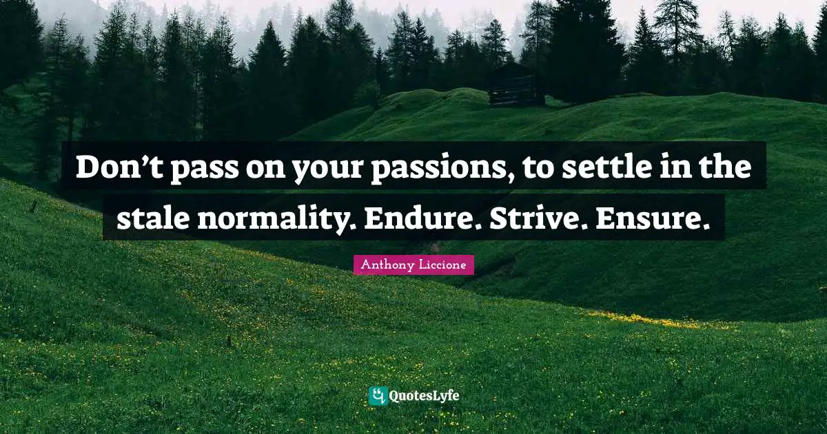 Don’t pass on your passions, to settle in the stale normality. Endure. Strive. Ensure.