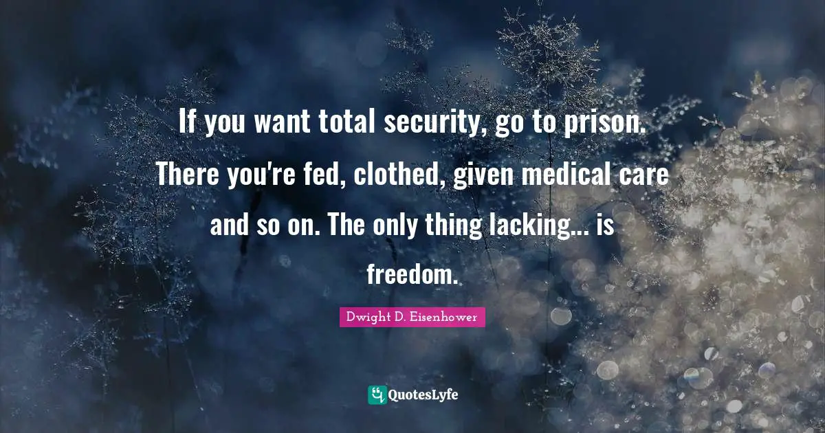 Freedom Quotes: "If you want total security, go to prison. There you're fed, clothed, given medical care and so on. The only thing lacking... is freedom."