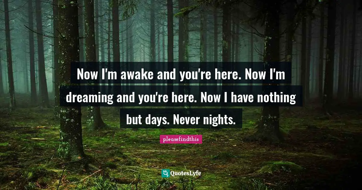 Now I'm awake and you're here. Now I'm dreaming and you're here. Now I have nothing but days. Never nights.