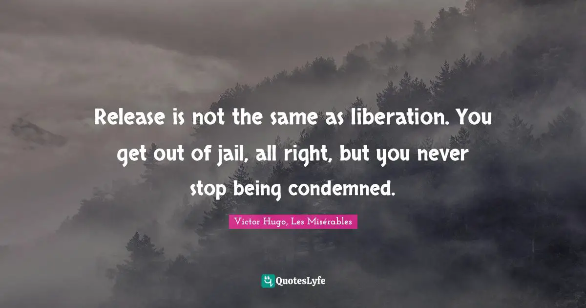 Release is not the same as liberation. You get out of jail, all right, but you never stop being condemned.