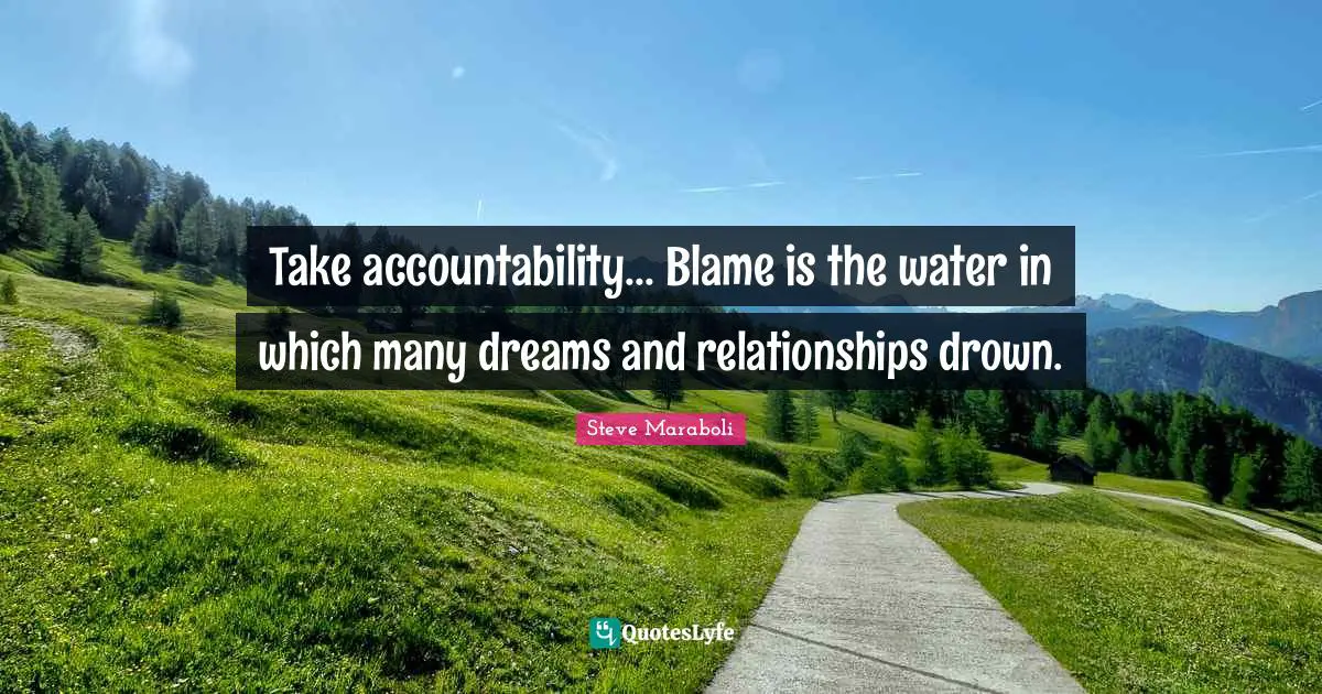 Take accountability... Blame is the water in which many dreams and relationships drown.