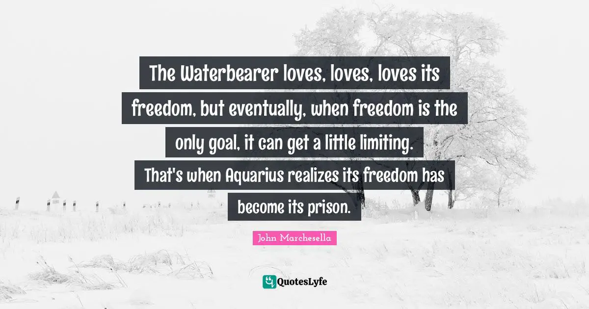 The Waterbearer loves, loves, loves its freedom, but eventually, when freedom is the only goal, it can get a little limiting. That's when Aquarius realizes its freedom has become its prison.