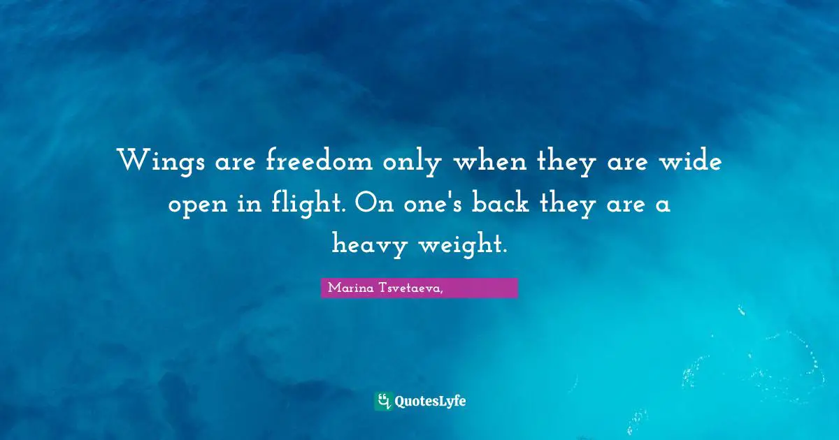 Wings are freedom only when they are wide open in flight. On one's back they are a heavy weight.
