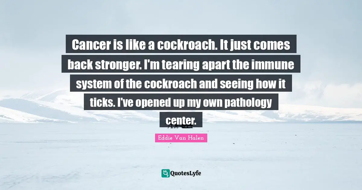 Eddie Van Halen Quotes: "Cancer is like a cockroach. It just comes back stronger. I'm tearing apart the immune system of the cockroach and seeing how it ticks. I've opened up my own pathology center."