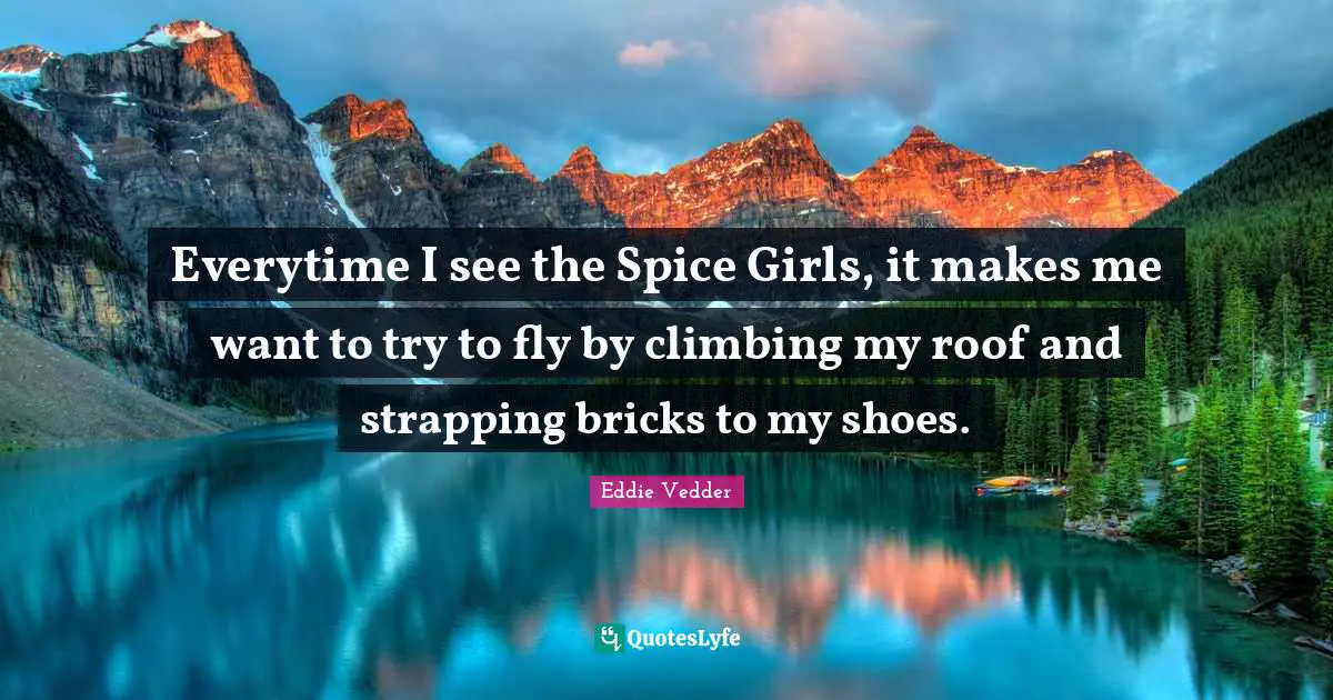 Eddie Vedder Quotes: "Everytime I see the Spice Girls, it makes me want to try to fly by climbing my roof and strapping bricks to my shoes."
