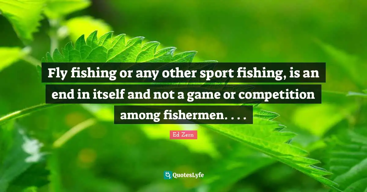 Fly fishing or any other sport fishing, is an end in itself and not a game or competition among fishermen. . . .
