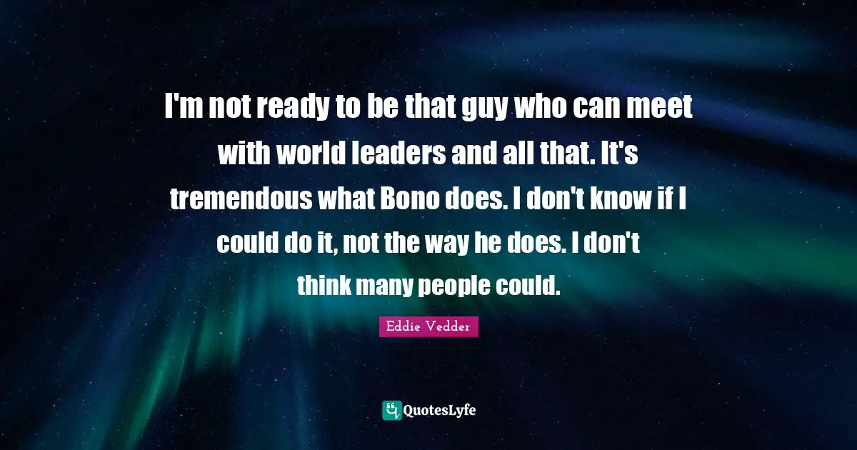 I'm not ready to be that guy who can meet with world leaders and all that. It's tremendous what Bono does. I don't know if I could do it, not the way he does. I don't think many people could.