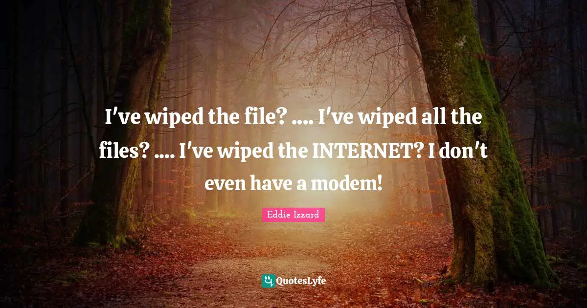 I've wiped the file? .... I've wiped all the files? .... I've wiped the INTERNET? I don't even have a modem!