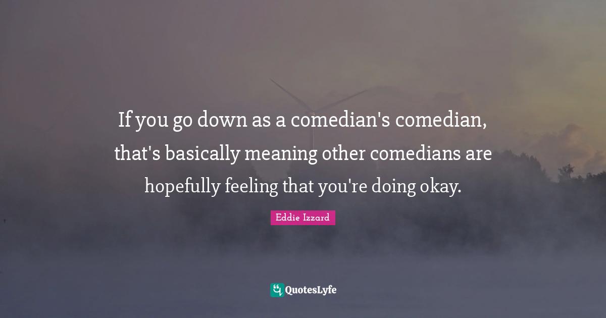 If you go down as a comedian's comedian, that's basically meaning other comedians are hopefully feeling that you're doing okay.