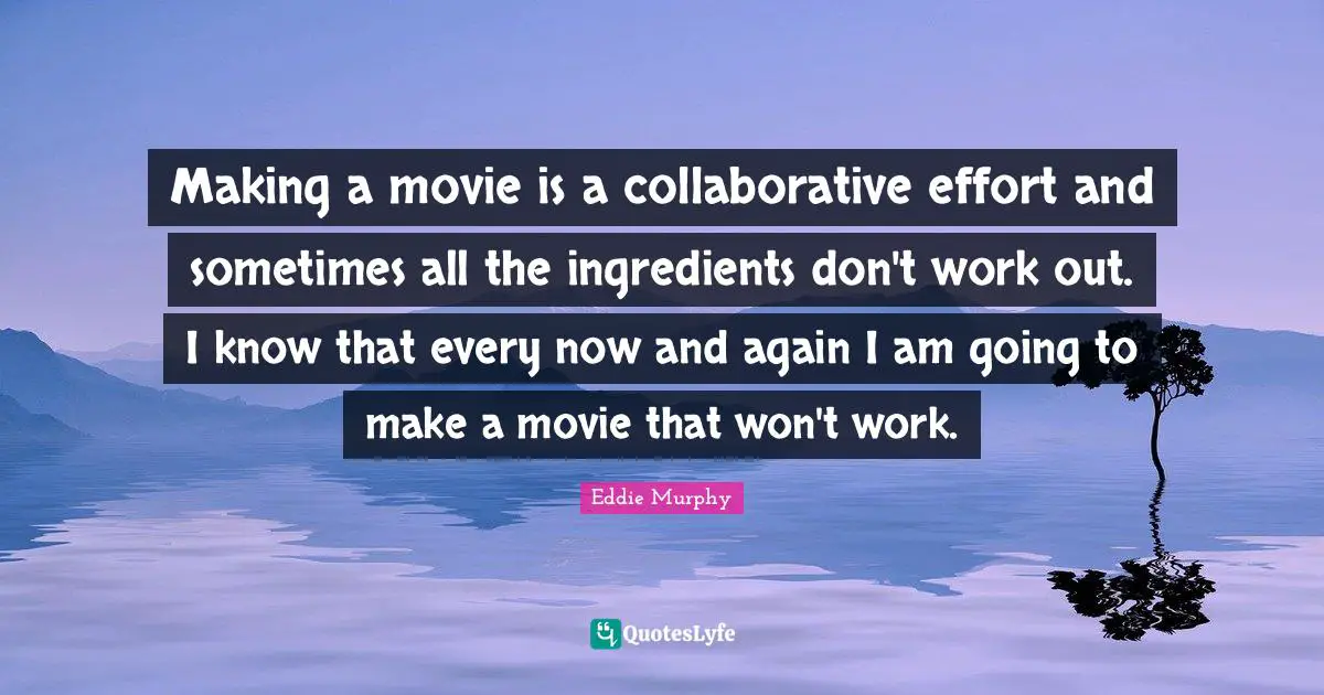 Making a movie is a collaborative effort and sometimes all the ingredients don't work out. I know that every now and again I am going to make a movie that won't work.