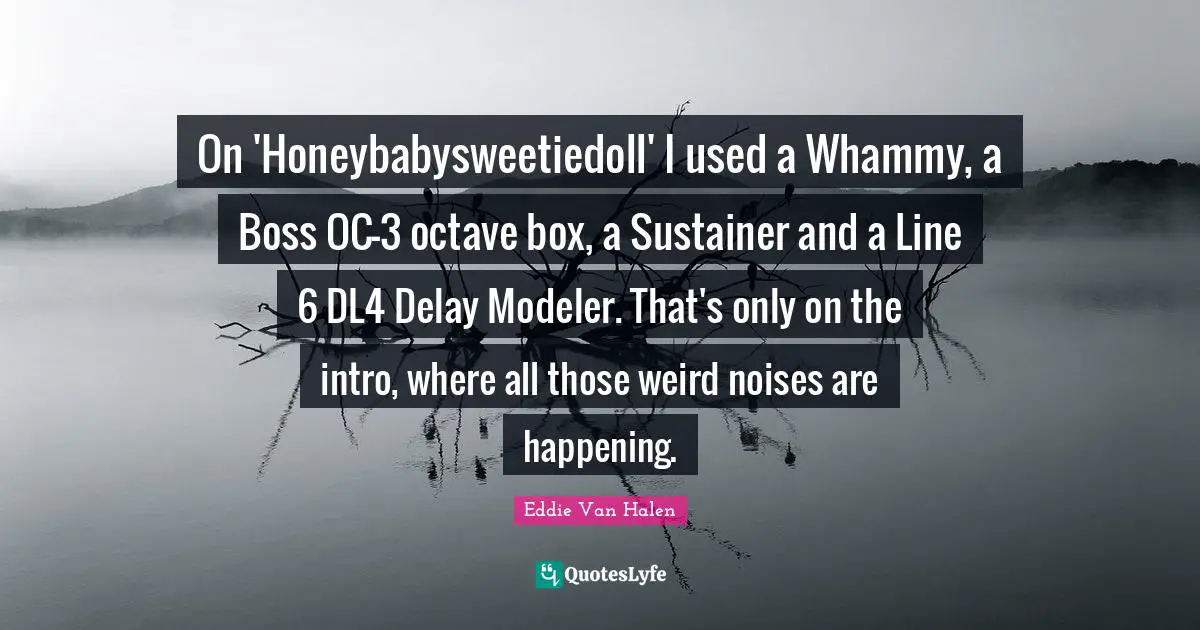 Eddie Van Halen Quotes: "On 'Honeybabysweetiedoll' I used a Whammy, a Boss OC-3 octave box, a Sustainer and a Line 6 DL4 Delay Modeler. That's only on the intro, where all those weird noises are happening."