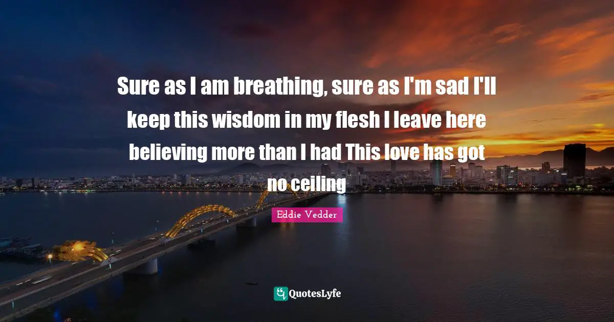 Sure as I am breathing, sure as I'm sad I'll keep this wisdom in my flesh I leave here believing more than I had This love has got no ceiling