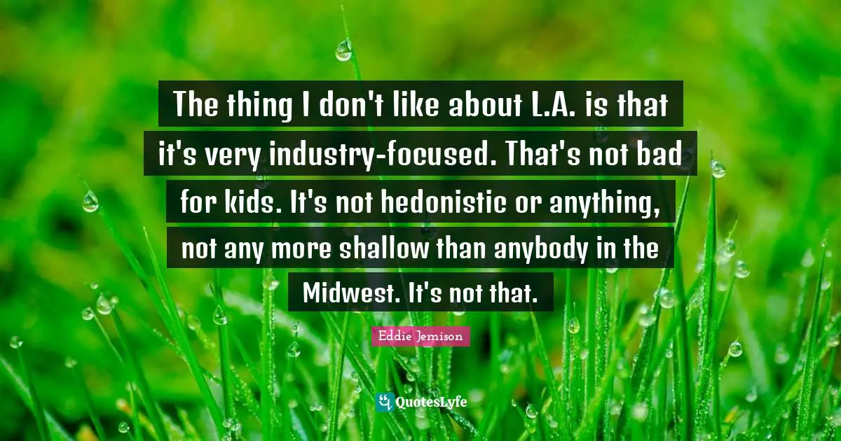 Hedonistic Quotes: "The thing I don't like about L.A. is that it's very industry-focused. That's not bad for kids. It's not hedonistic or anything, not any more shallow than anybody in the Midwest. It's not that."