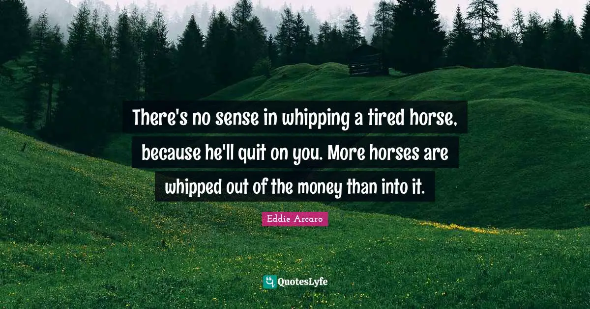 There's no sense in whipping a tired horse, because he'll quit on you. More horses are whipped out of the money than into it.