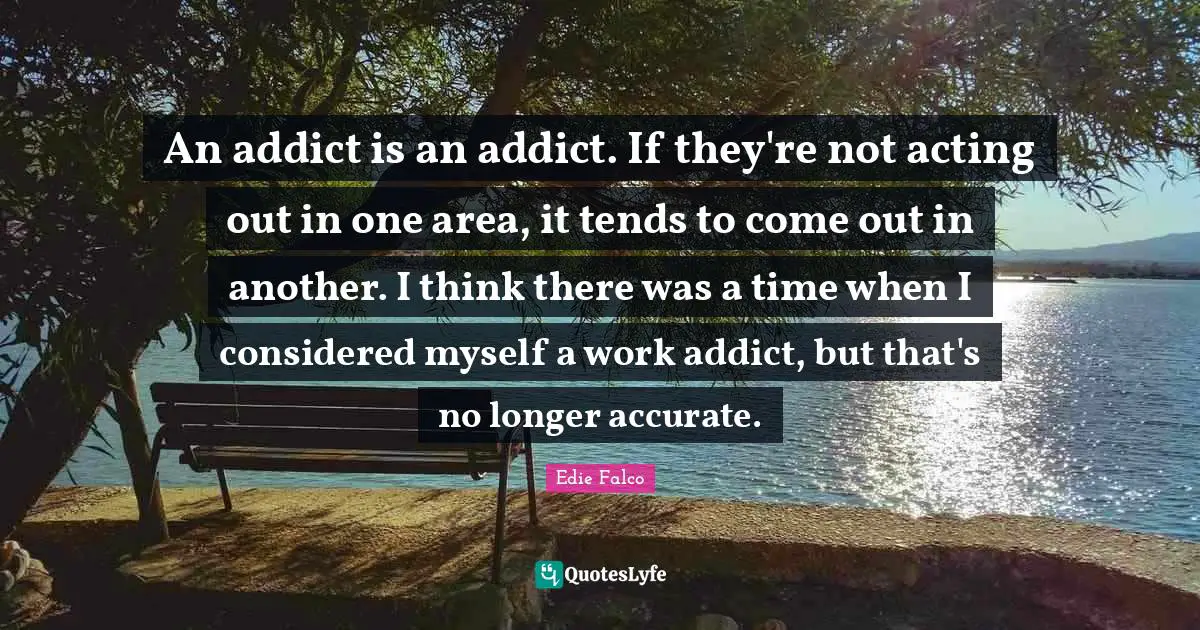 An addict is an addict. If they're not acting out in one area, it tends to come out in another. I think there was a time when I considered myself a work addict, but that's no longer accurate.