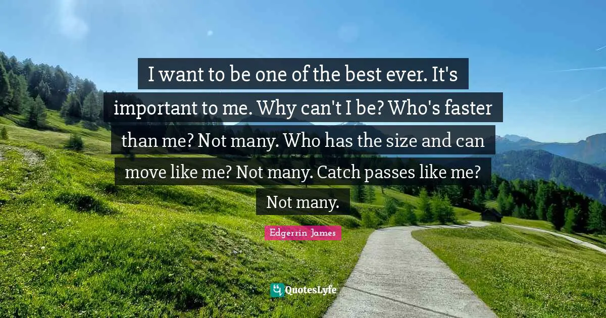 I want to be one of the best ever. It's important to me. Why can't I be? Who's faster than me? Not many. Who has the size and can move like me? Not many. Catch passes like me? Not many.