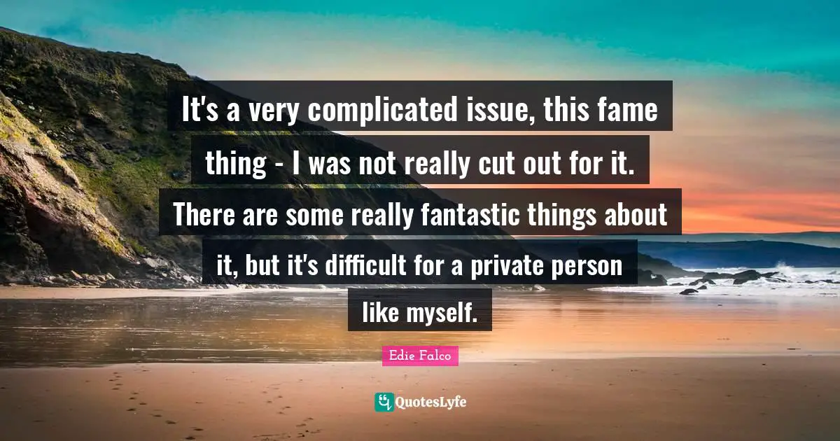 It's a very complicated issue, this fame thing - I was not really cut out for it. There are some really fantastic things about it, but it's difficult for a private person like myself.