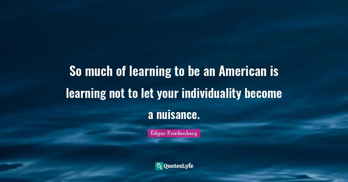 So much of learning to be an American is learning not to let your individuality become a nuisance.