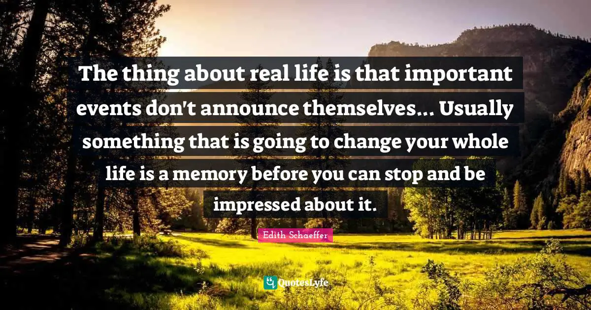 The thing about real life is that important events don't announce themselves... Usually something that is going to change your whole life is a memory before you can stop and be impressed about it.