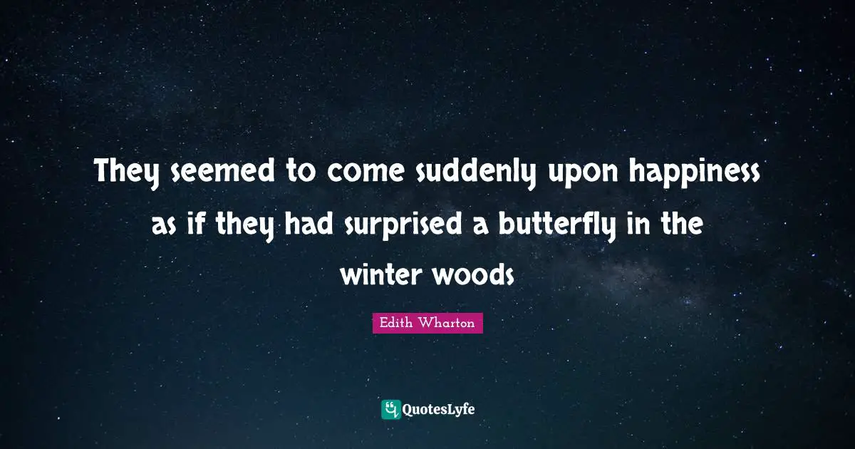 They seemed to come suddenly upon happiness as if they had surprised a butterfly in the winter woods