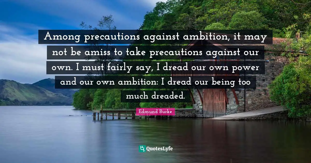 Among precautions against ambition, it may not be amiss to take precautions against our own. I must fairly say, I dread our own power and our own ambition: I dread our being too much dreaded.
