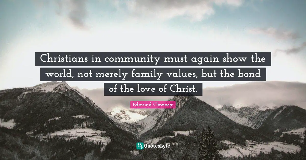 Christians in community must again show the world, not merely family values, but the bond of the love of Christ.