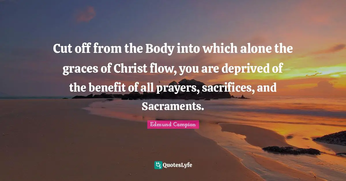 Sacraments Quotes: "Cut off from the Body into which alone the graces of Christ flow, you are deprived of the benefit of all prayers, sacrifices, and Sacraments."