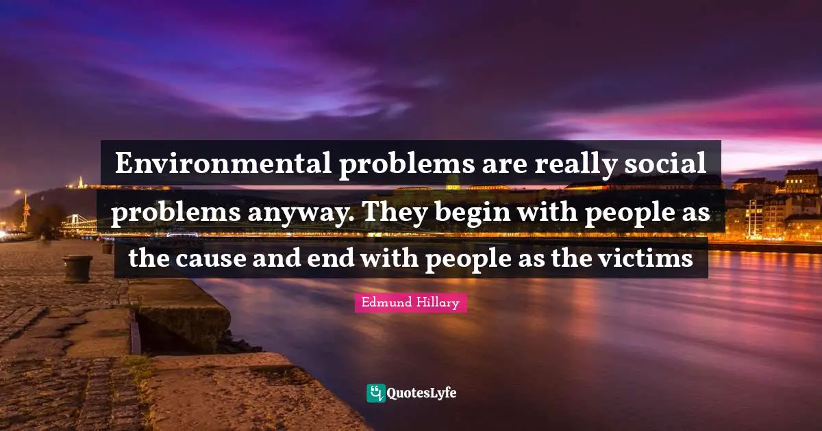 Environmental problems are really social problems anyway. They begin with people as the cause and end with people as the victims