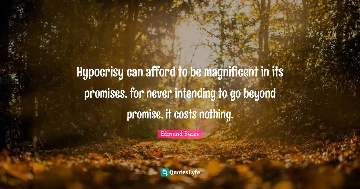 Edmund Burke Quotes: "Hypocrisy can afford to be magnificent in its promises, for never intending to go beyond promise, it costs nothing."