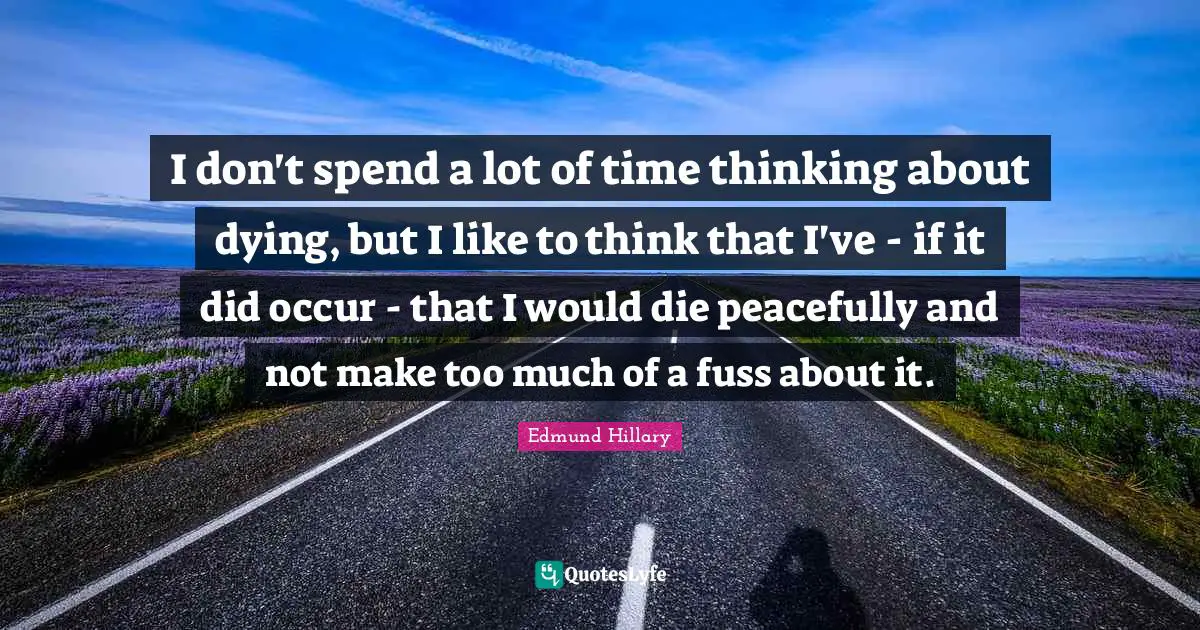 I don't spend a lot of time thinking about dying, but I like to think that I've - if it did occur - that I would die peacefully and not make too much of a fuss about it.