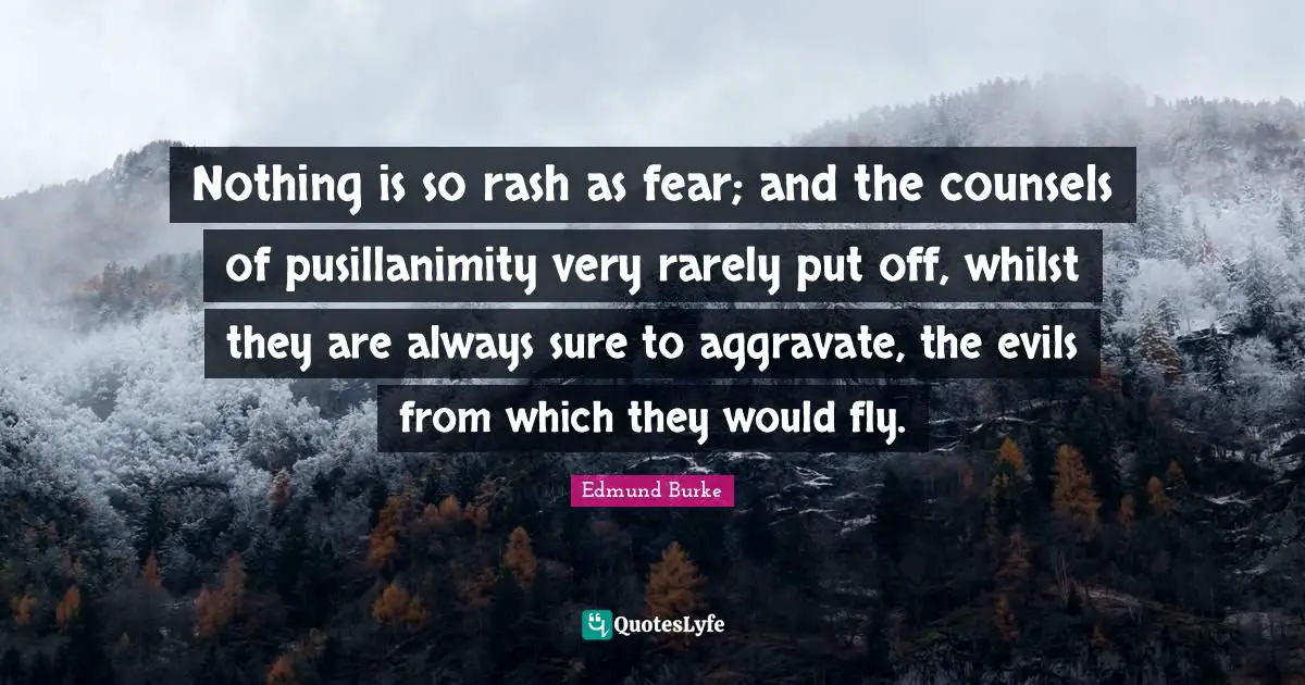 Nothing is so rash as fear; and the counsels of pusillanimity very rarely put off, whilst they are always sure to aggravate, the evils from which they would fly.