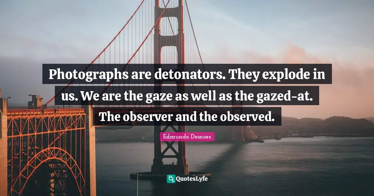 Observers Quotes: "Photographs are detonators. They explode in us. We are the gaze as well as the gazed-at. The observer and the observed."